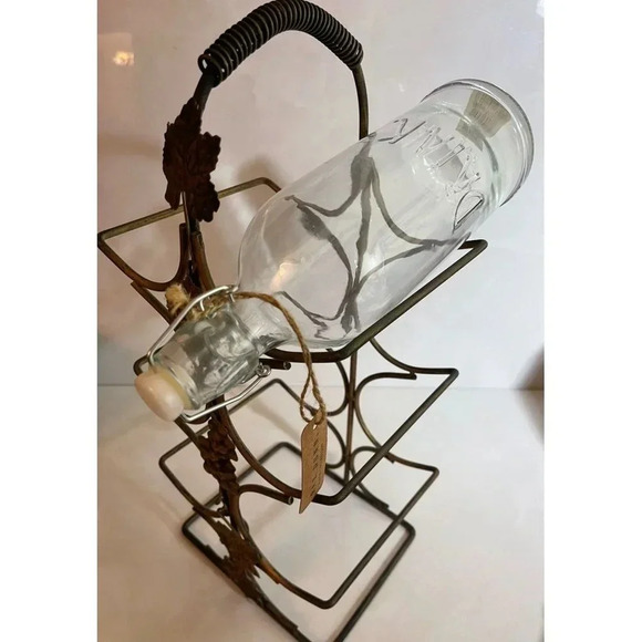 6 Wine Holder Bottle Chrome Brass Metal Rack Handle Grape Leaf Design Black Gold - Picture 4 of 8